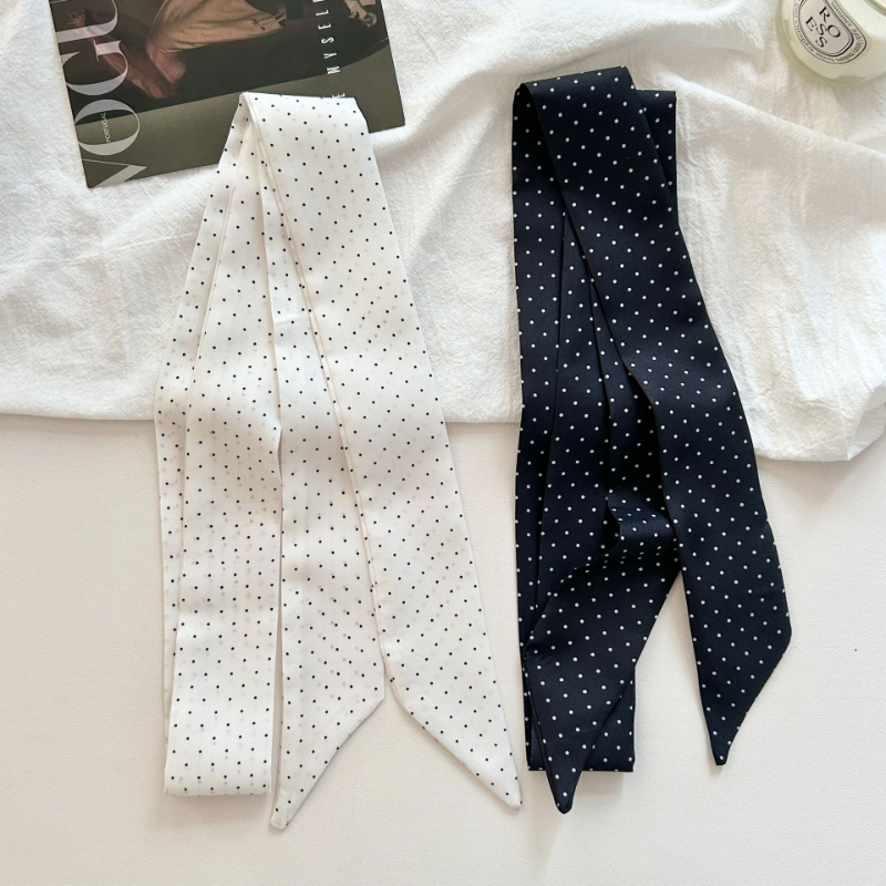 Headband Summer Knit - 130cm Long Scarf Luxury Ribbon Polka