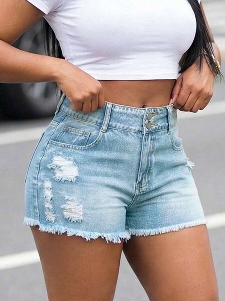 Shorts Denim Frayed - Women High Waist Denim Shorts With