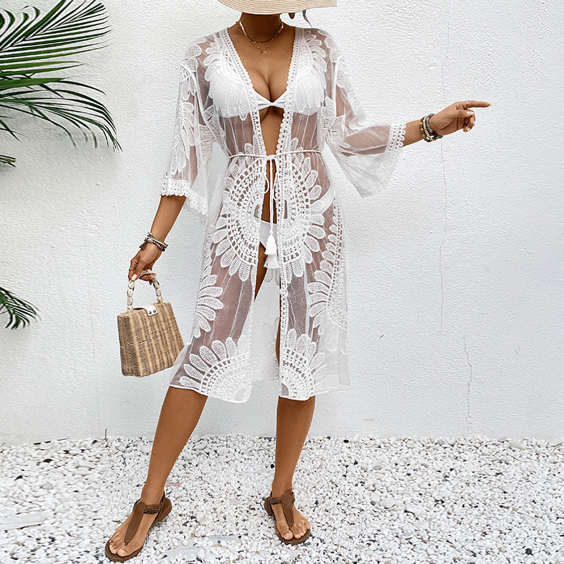 Illusion Sheer Beach Cover 202 - Kimono Sheer Floral 评论和价格