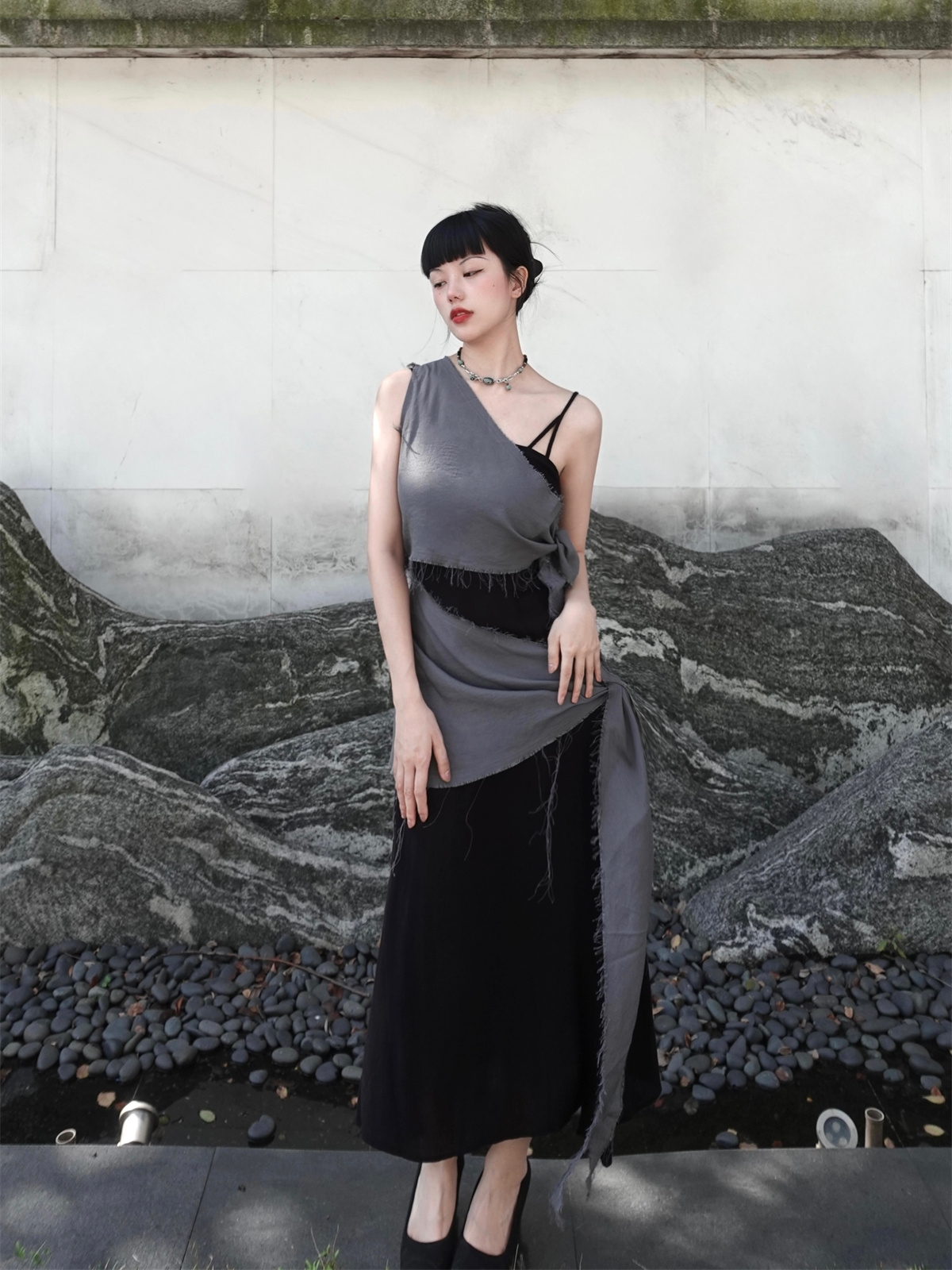 Chill Grey Cotton Linen Black  - Linen Dress Wrap 评论和价格