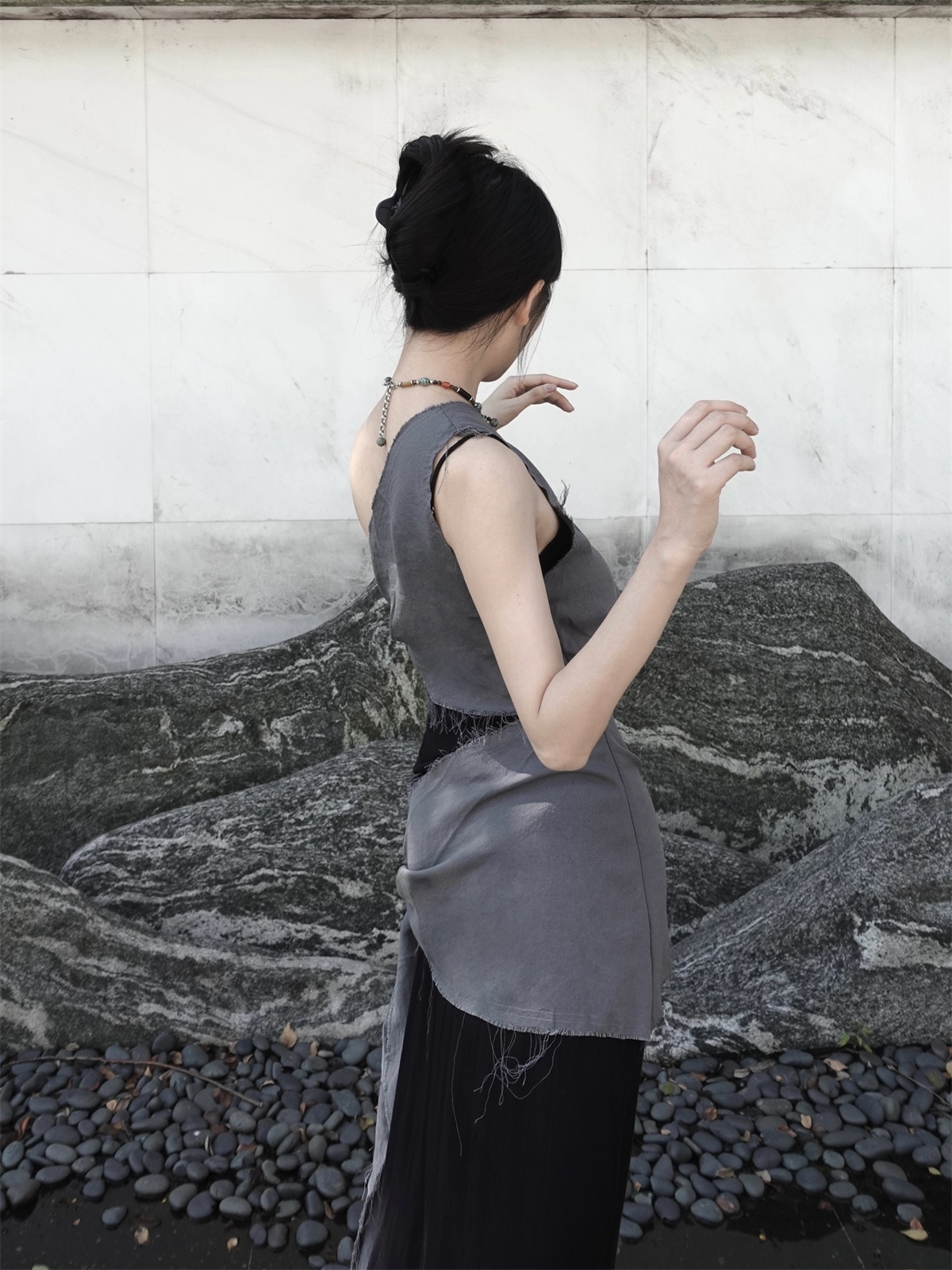 Chill Grey Cotton Linen Black  - Linen Dress Wrap 评论和价格
