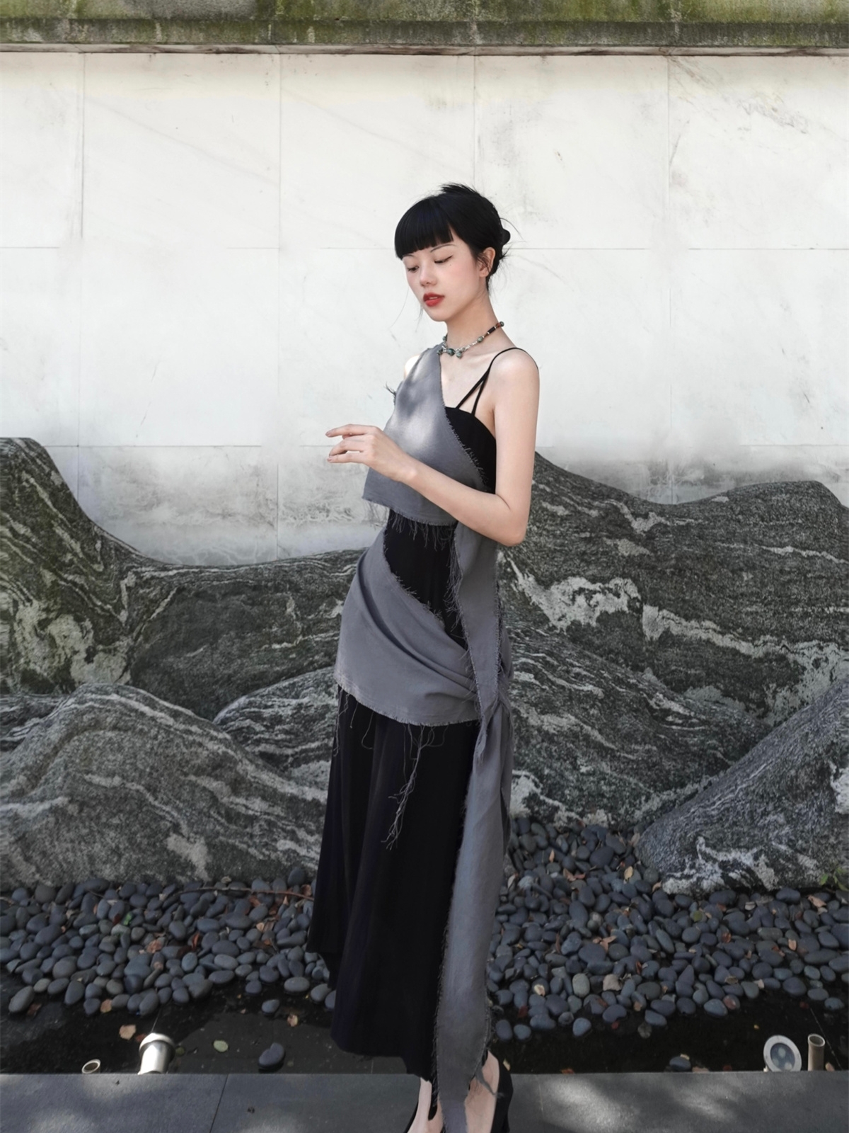 Chill Grey Cotton Linen Black  - Linen Dress Wrap 评论和价格
