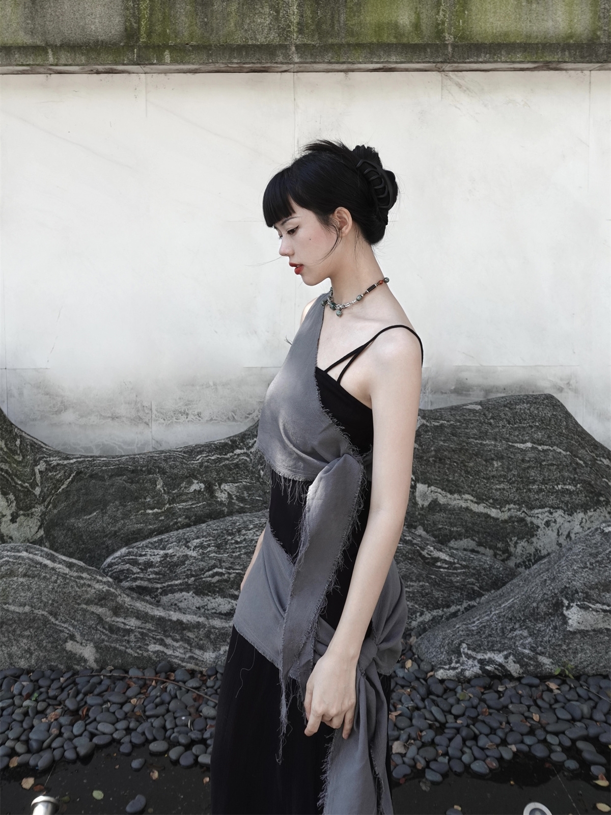 Chill Grey Cotton Linen Black  - Linen Dress Wrap 评论和价格
