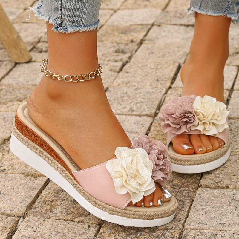 Women's Pink Flower Decor Plat - Wedge Espadrille Women 评论和价格