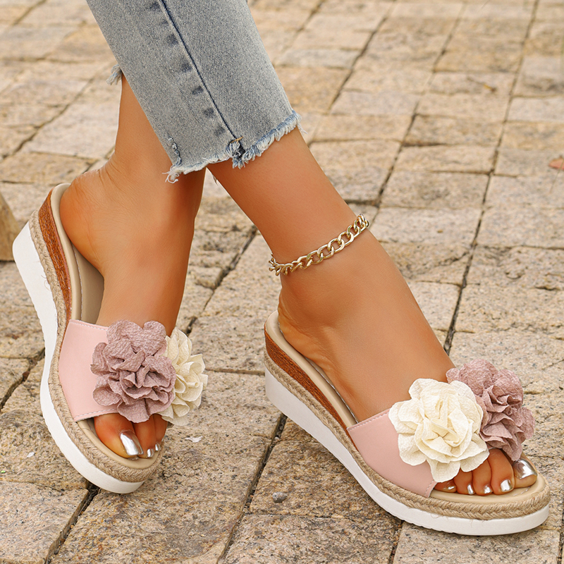 Women's Pink Flower Decor Plat - Wedge Espadrille Women 评论和价格
