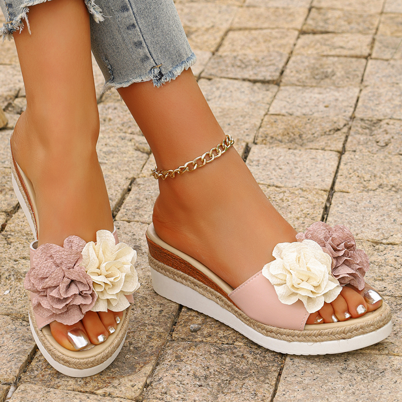Women's Pink Flower Decor Plat - Wedge Espadrille Women 评论和价格