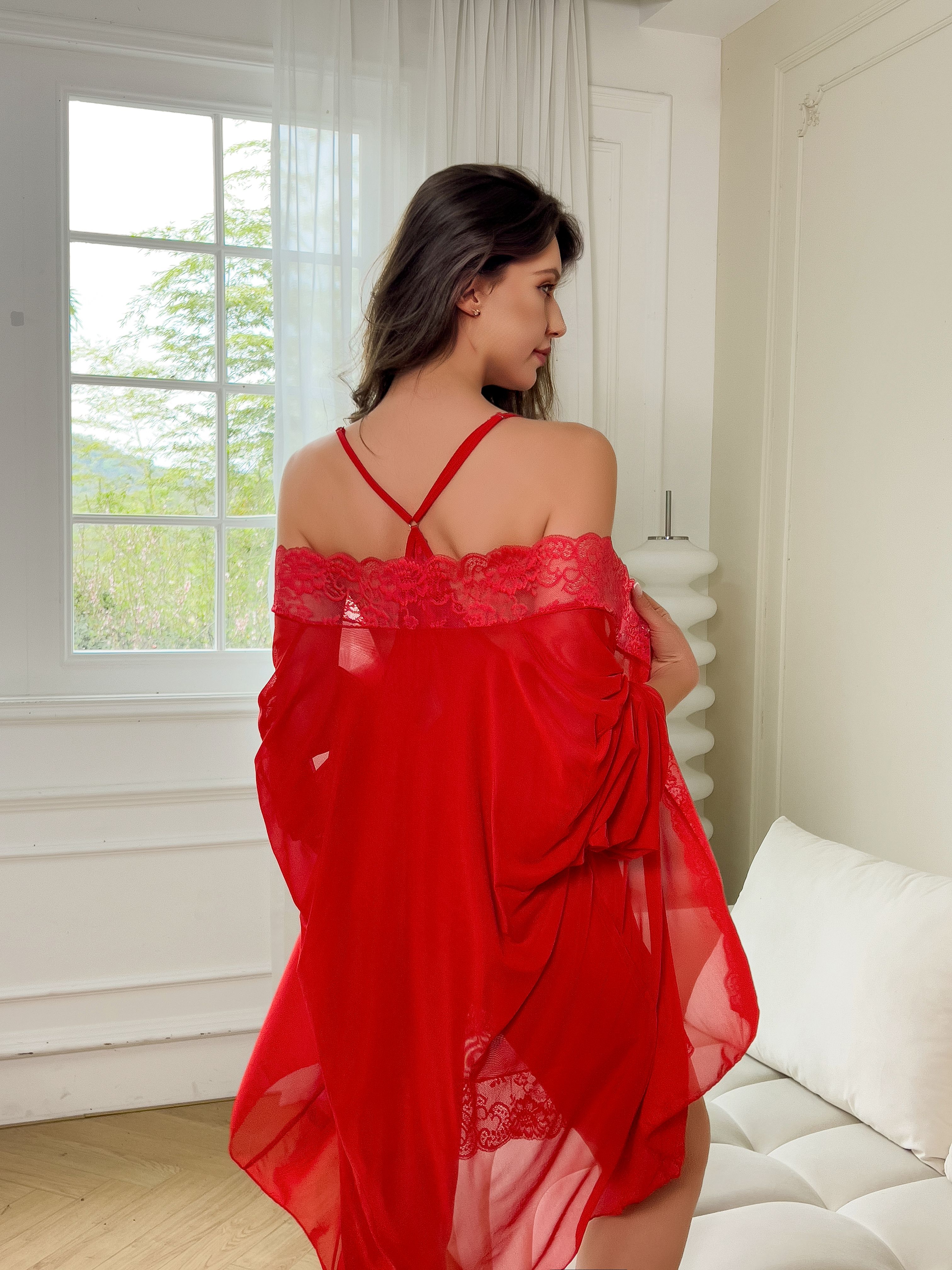 Plus Size Women Sexy Red Sheer - Kimono Sheer Floral 评论和价格