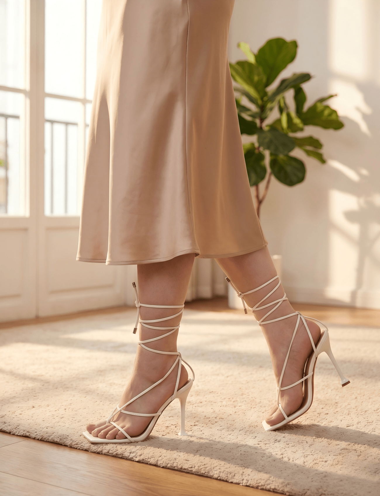 Womens 4.2 Inch Strappy Square - Sandal Strappy Heeled 评论和价格