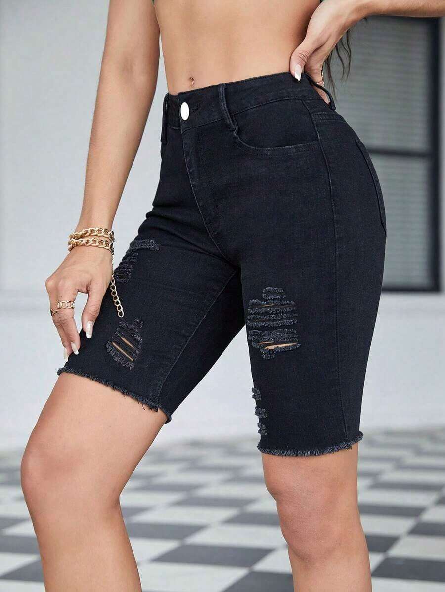Womens Distressed White Denim  - Shorts Denim Frayed 评论和价格