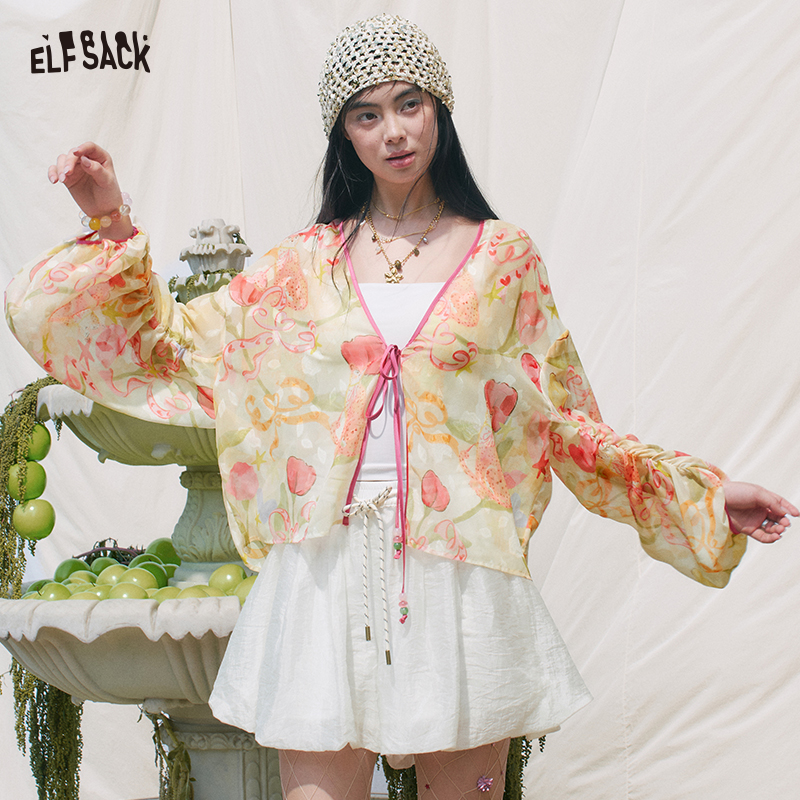 ELFSACK Floral Print Sheer Kim - Kimono Sheer Floral 评论和价格