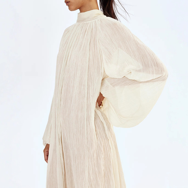 Ladies O-neck Long Sleeved Ple - Linen Dress Wrap 评论和价格
