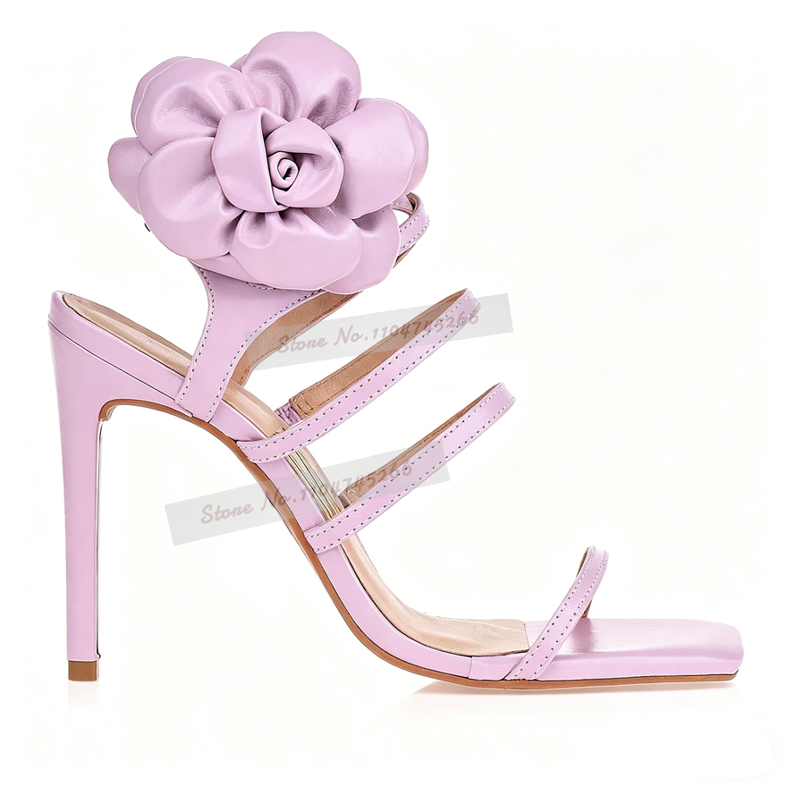 Pink Matte Big Flower Embellis - Sandal Strappy Heeled 评论和价格