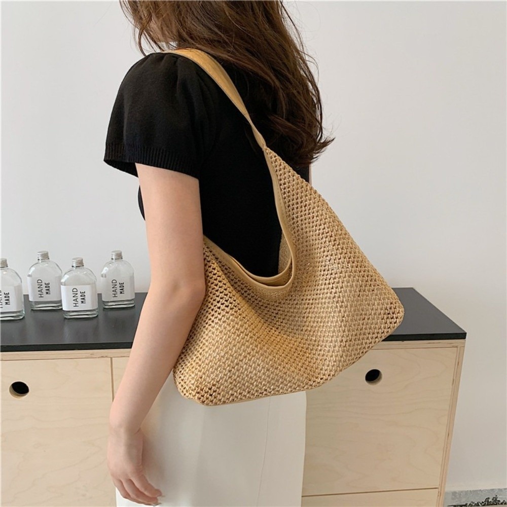 Simple Solid Color Weave Straw - Tote Bag Beach 评论和价格