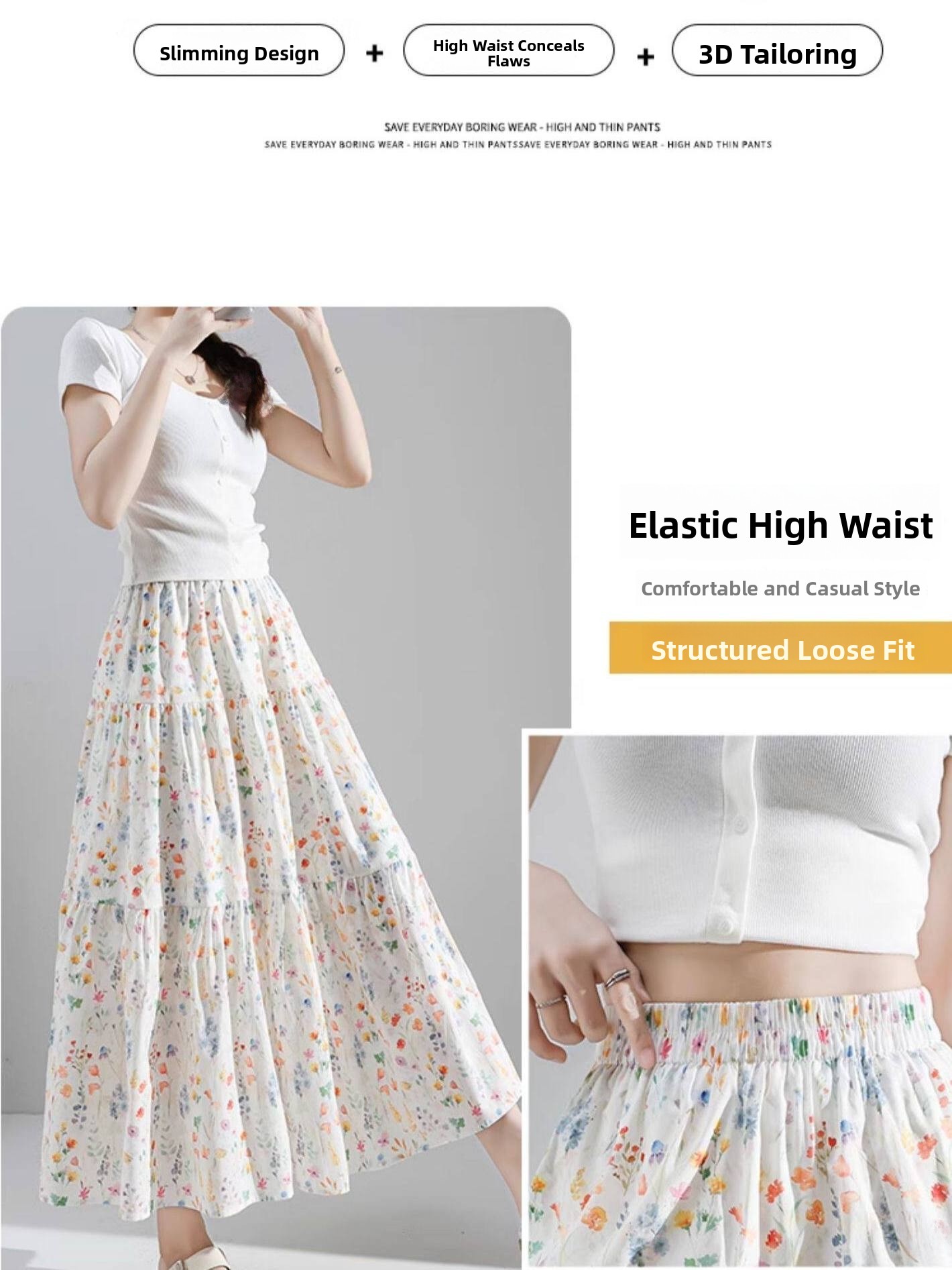 plus Size Floral Print A-Line  - Midi Skirt Floral 评论和价格