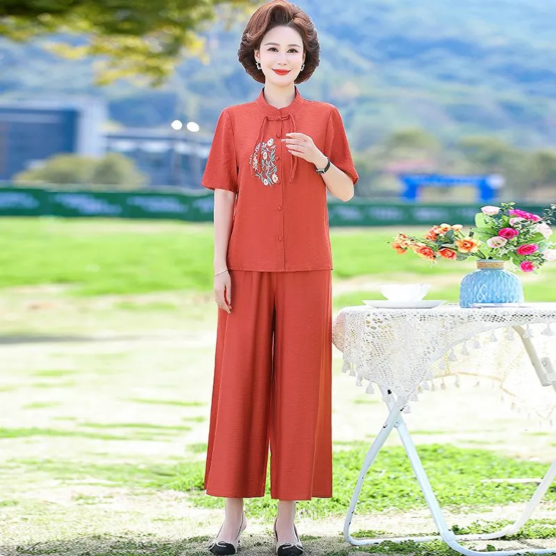 Women's Chinese Style Embroide - Linen Pant Wide 评论和价格