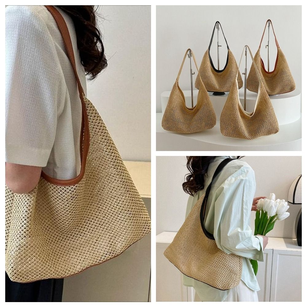 Fashion Solid Color Weave Stra - Tote Bag Beach 评论和价格