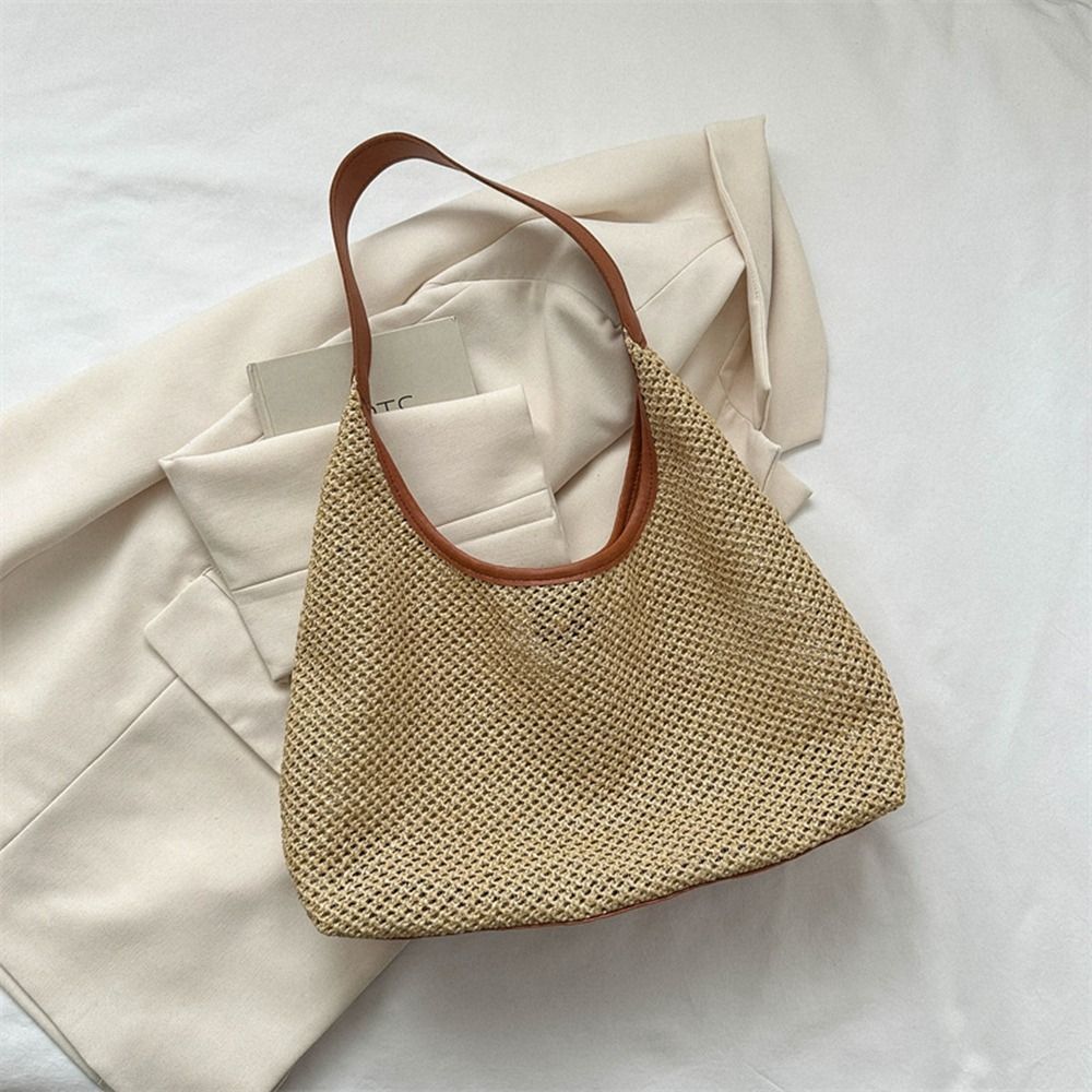 Fashion Solid Color Weave Stra - Tote Bag Beach 评论和价格