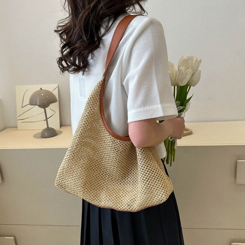 Fashion Solid Color Weave Stra - Tote Bag Beach 评论和价格