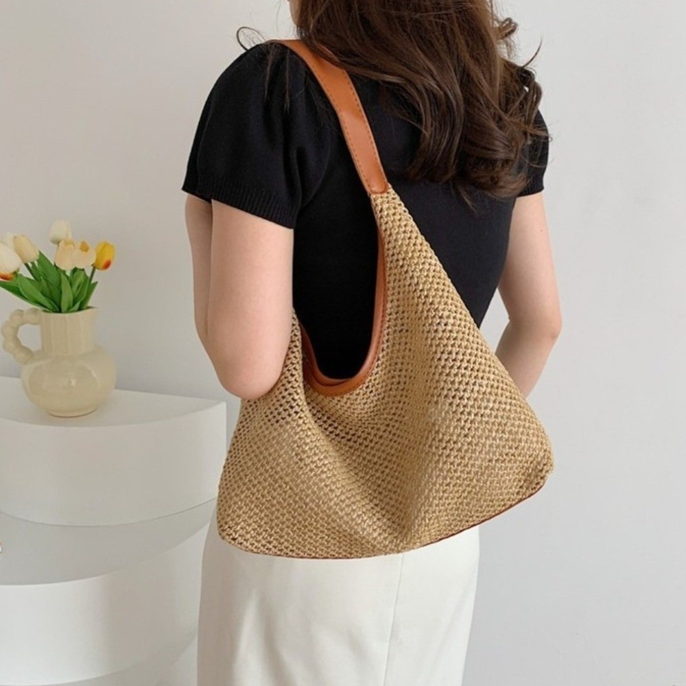 Fashion Solid Color Weave Stra - Tote Bag Beach 评论和价格