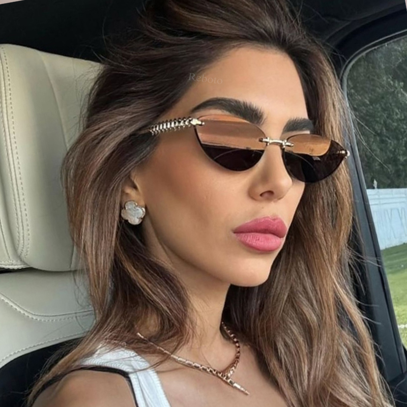 New Cat Eye Rivet Rimless Sung - Sunglasses Cat Eye 评论和价格