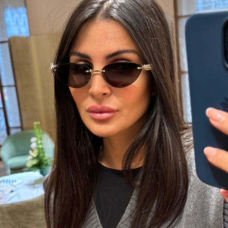 New Cat Eye Rivet Rimless Sung - Sunglasses Cat Eye 评论和价格
