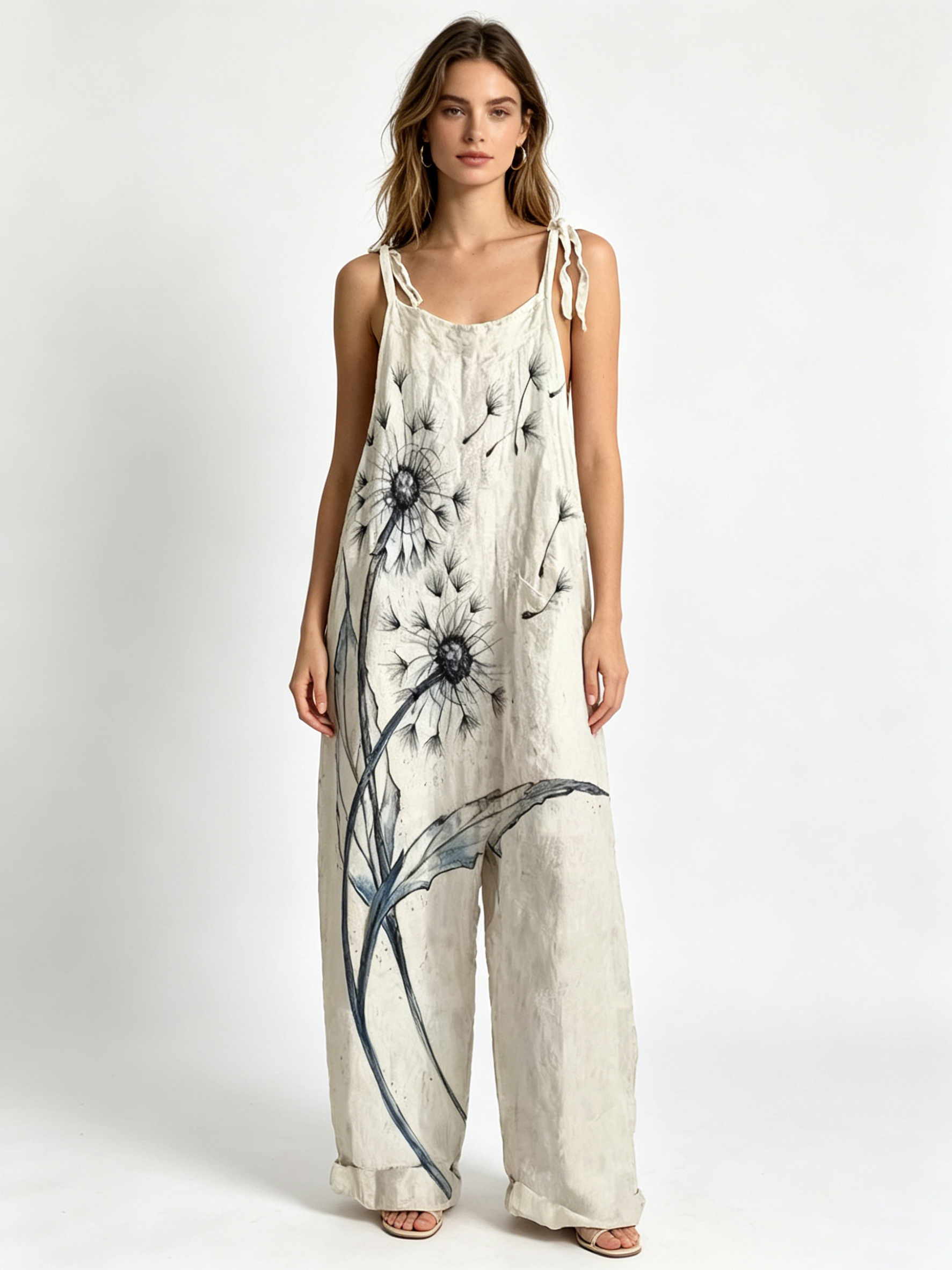 Oversized Baggy Watercolor Flo - Jumpsuit Linen Relaxed 评论和价格