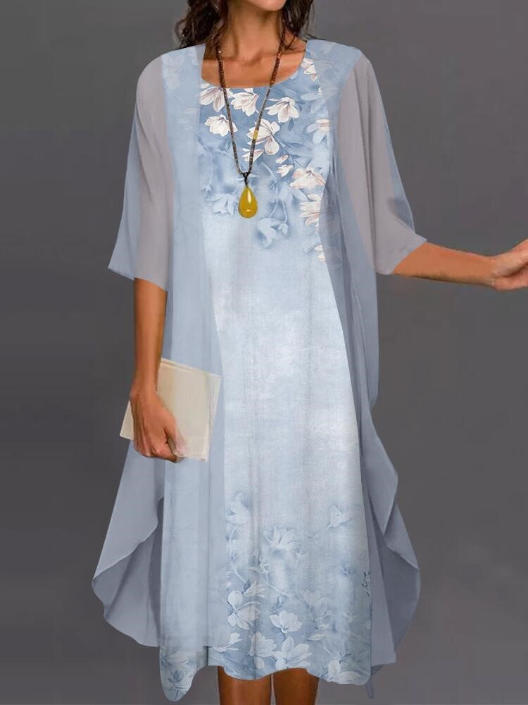 Summer Elegant Dress Two-piece - Romper Floral Print 评论和价格