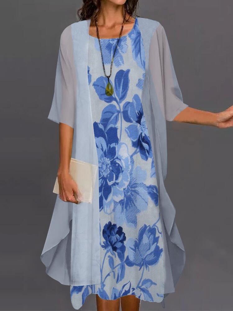 Summer Elegant Dress Two-piece - Romper Floral Print 评论和价格