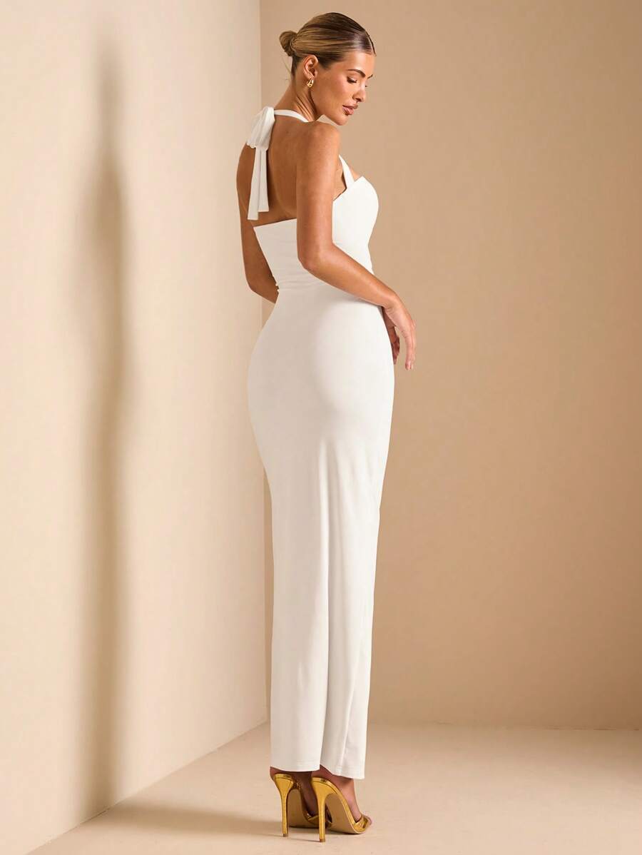 White Cut Out Halter Neck Fitt - Maxi Dress Halter 评论和价格