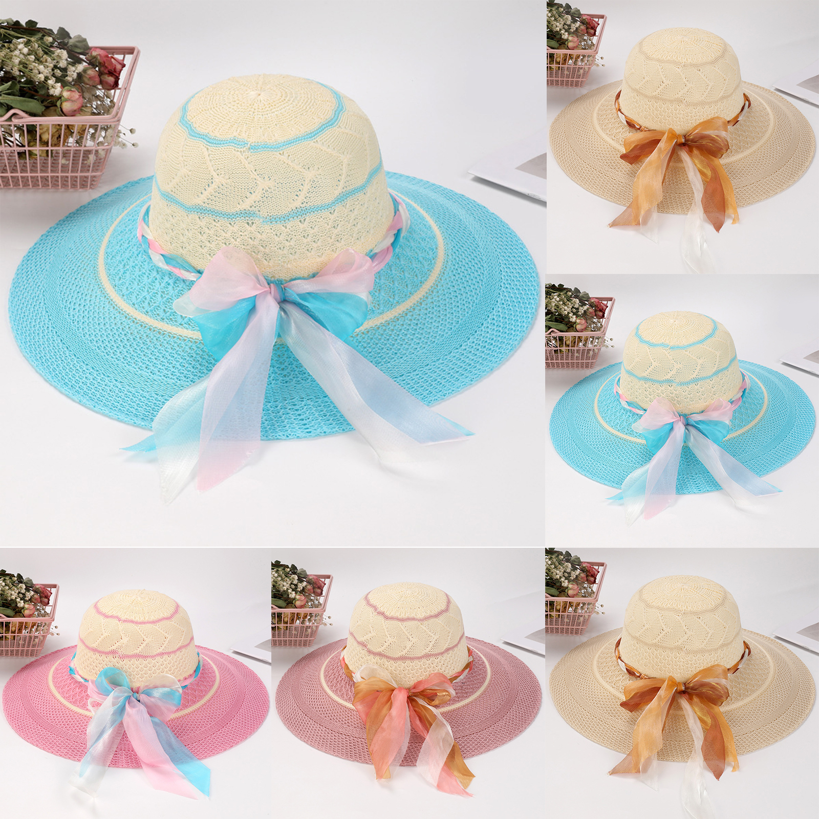 Women Bow Sun Hat Cloche Hat S - Hat Floppy Wide 评论和价格