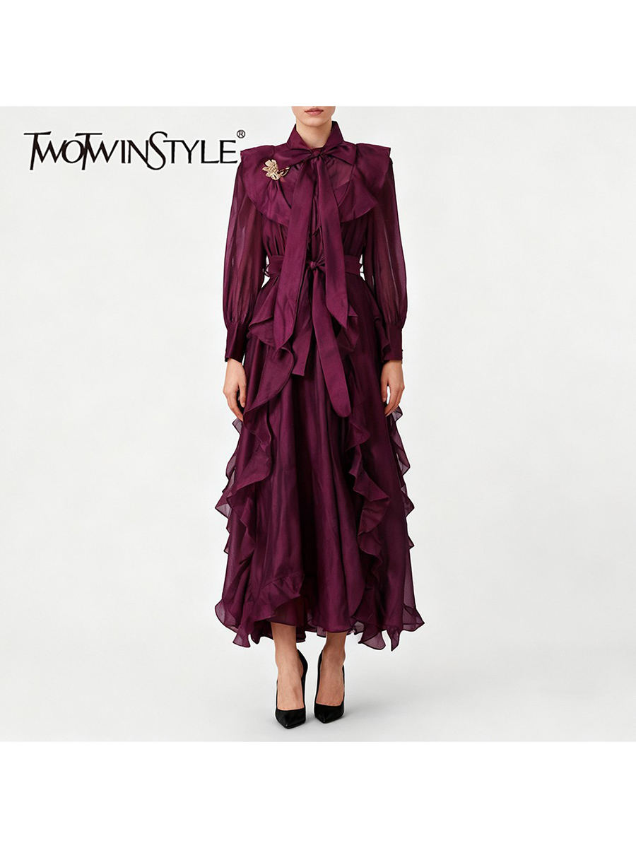 TWOTWINSTYLE Solid Spliced Ruf - Linen Dress Wrap 评论和价格