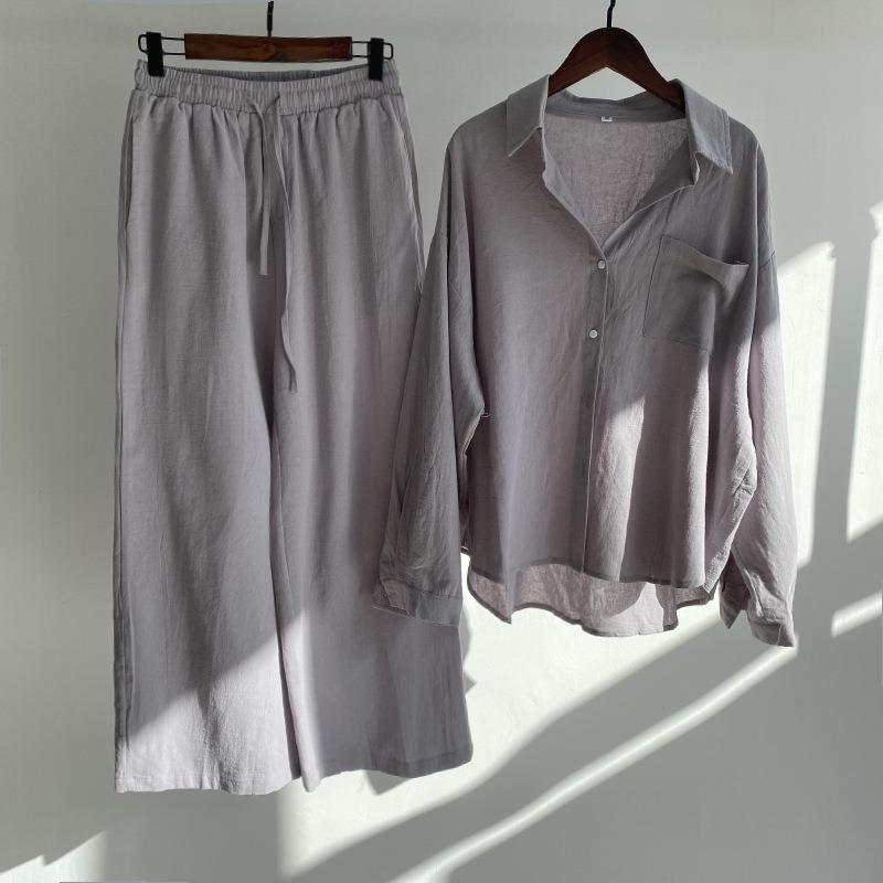 Women Cotton Linen 2 Piece Set - Linen Pant Wide 评论和价格