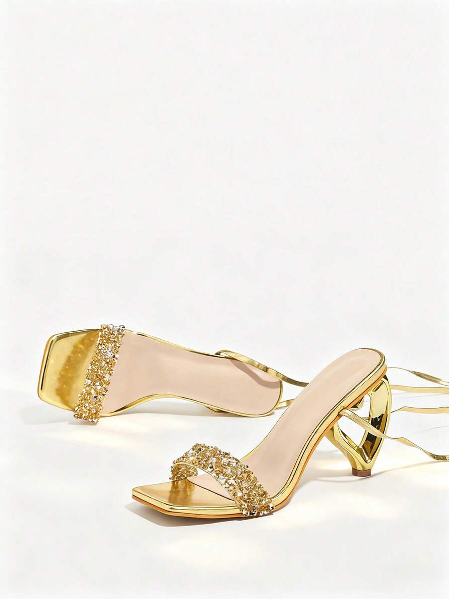 Womens Rhinestone-Embellished  - Sandal Strappy Heeled 评论和价格