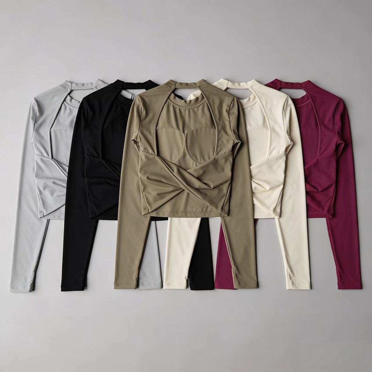 Women Long Sleeve Knotted Yoga - Crop Top Crochet 评论和价格