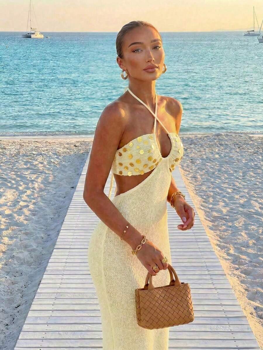 Womens Bohemian Sequin Spaghet - Maxi Dress Halter 评论和价格