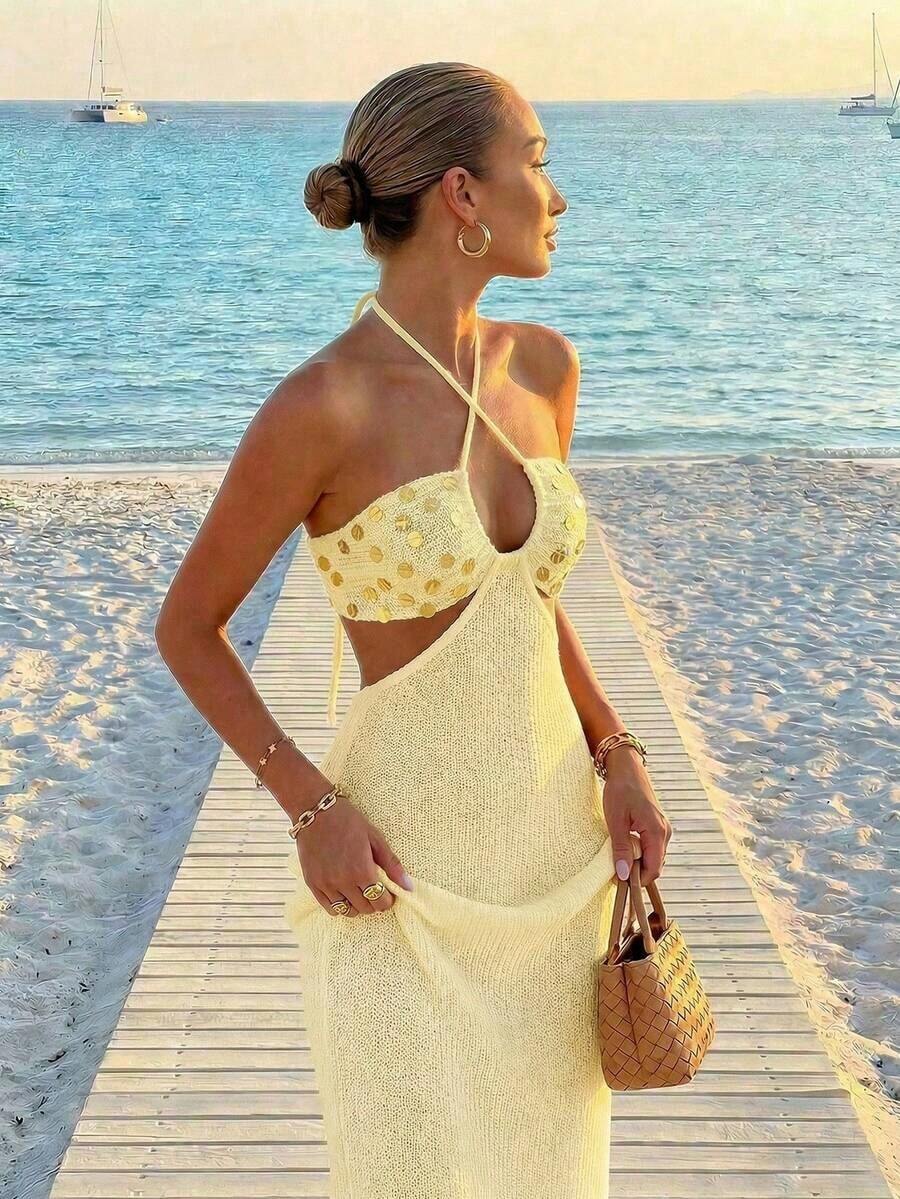 Womens Bohemian Sequin Spaghet - Maxi Dress Halter 评论和价格