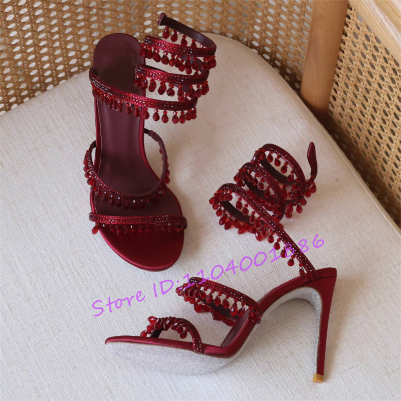 Rhinestone Snake Shape Ankle S - Sandal Strappy Heeled 评论和价格