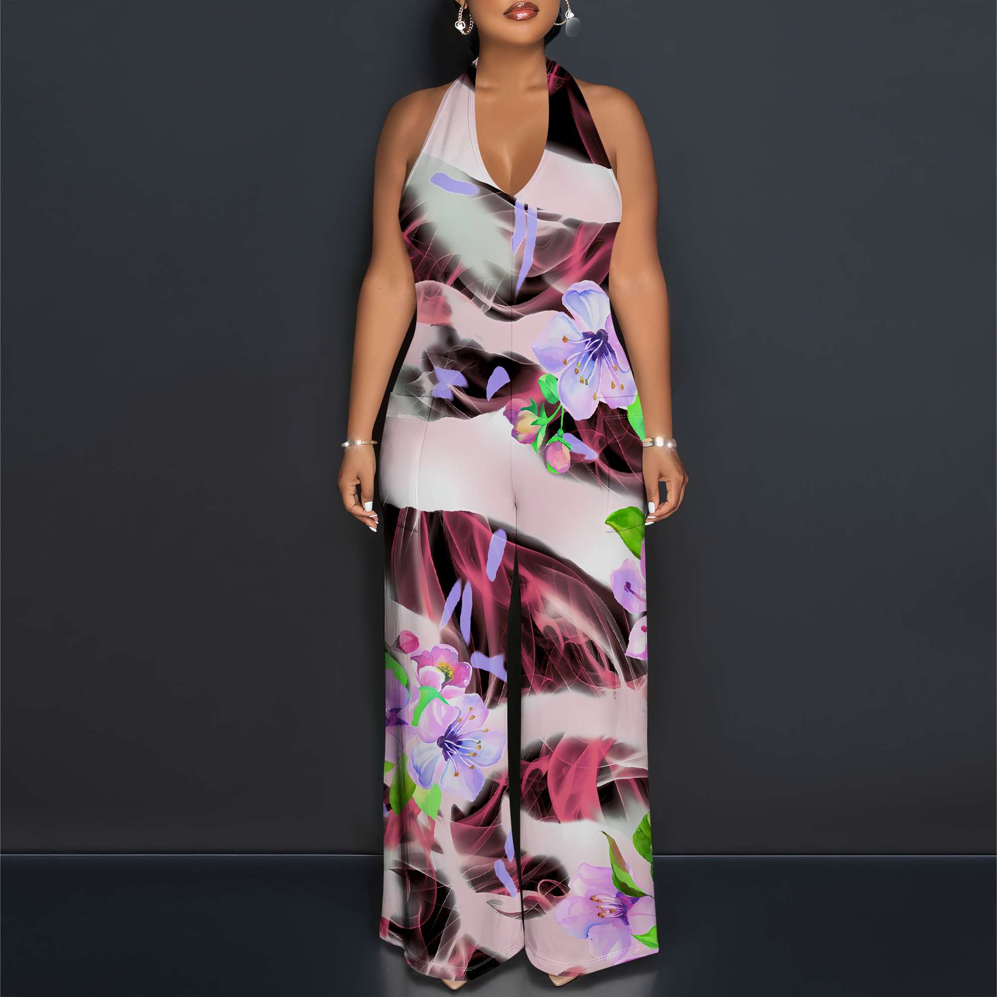 Floral Print Halter Jumpsuit - - Romper Floral Print 评论和价格