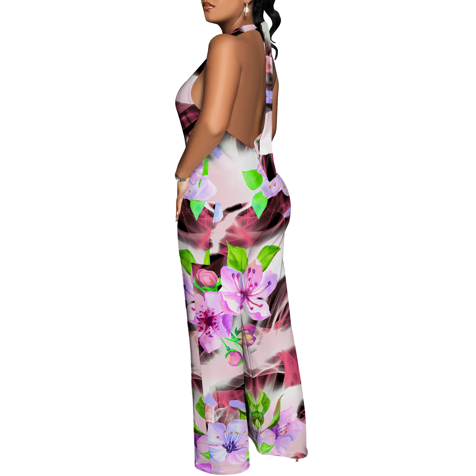 Floral Print Halter Jumpsuit - - Romper Floral Print 评论和价格
