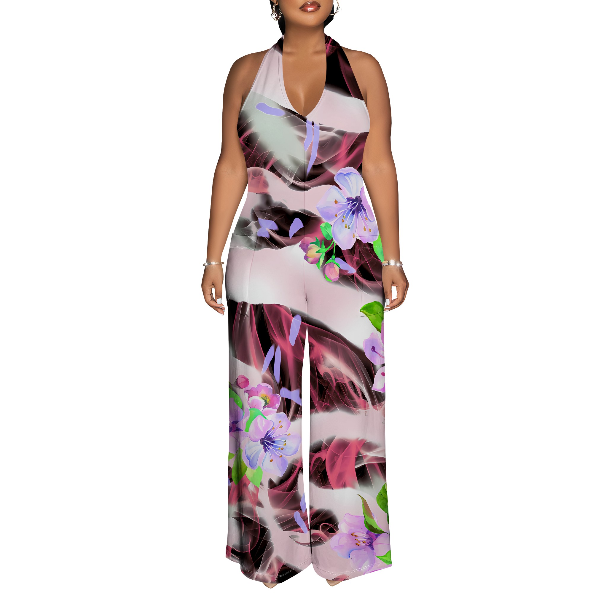 Floral Print Halter Jumpsuit - - Romper Floral Print 评论和价格
