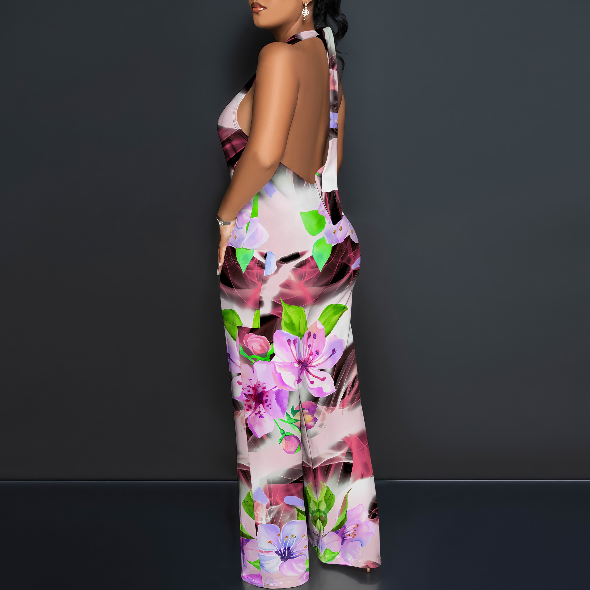 Floral Print Halter Jumpsuit - - Romper Floral Print 评论和价格