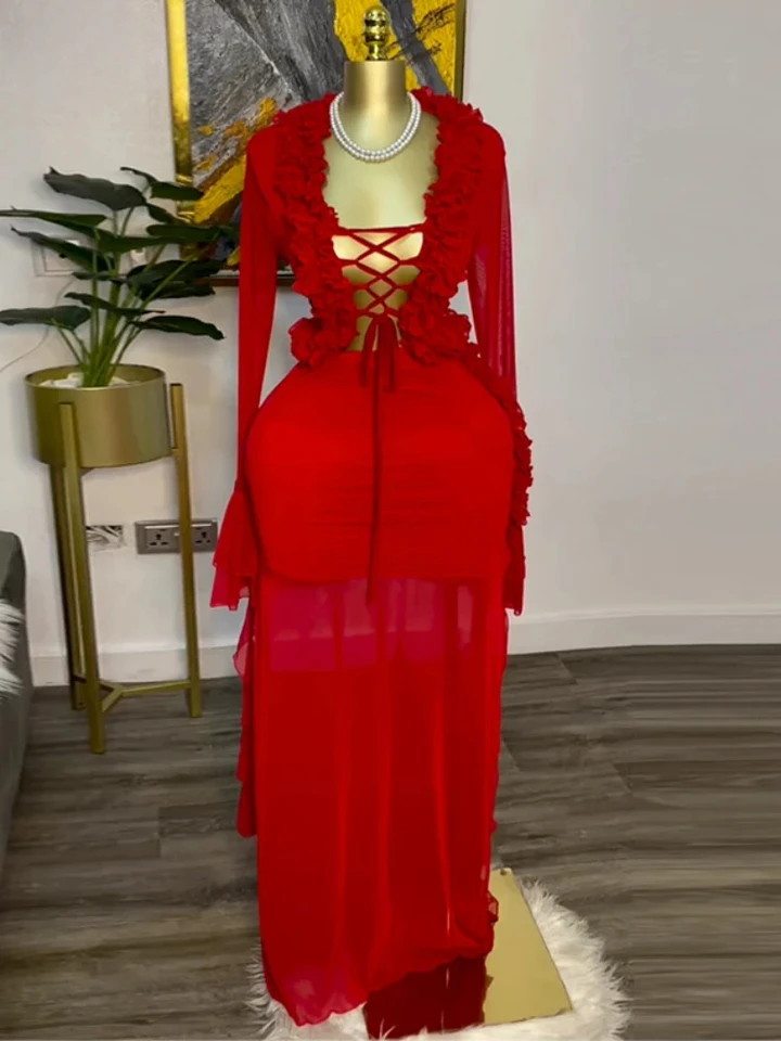 Fashion Women Set Mesh Full Sl - Crop Top Crochet 评论和价格