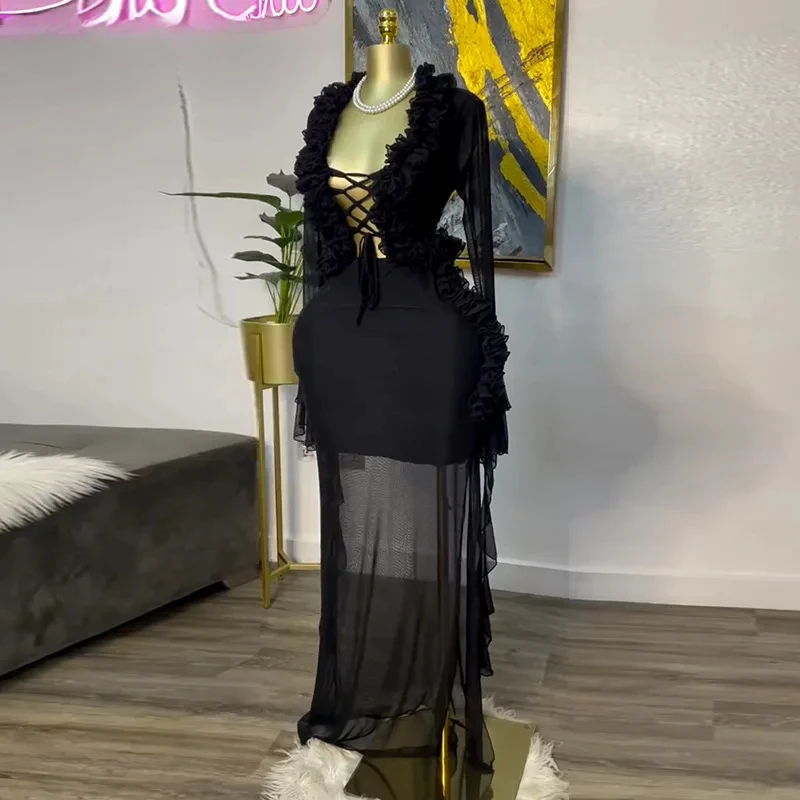 Fashion Women Set Mesh Full Sl - Crop Top Crochet 评论和价格