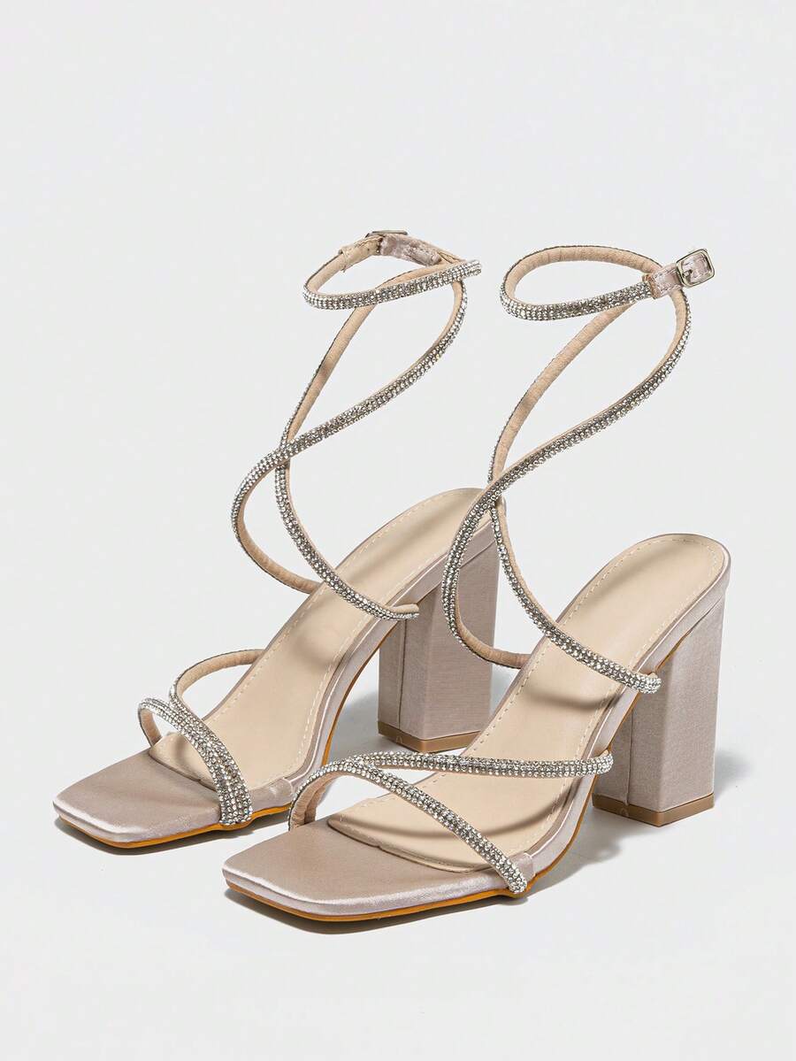 Womens Rhinestone Strappy Squa - Sandal Strappy Heeled 评论和价格