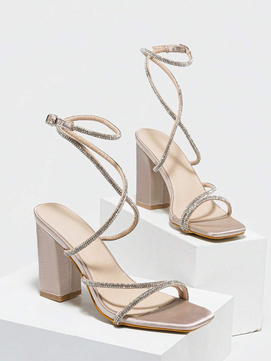 Womens Rhinestone Strappy Squa - Sandal Strappy Heeled 评论和价格