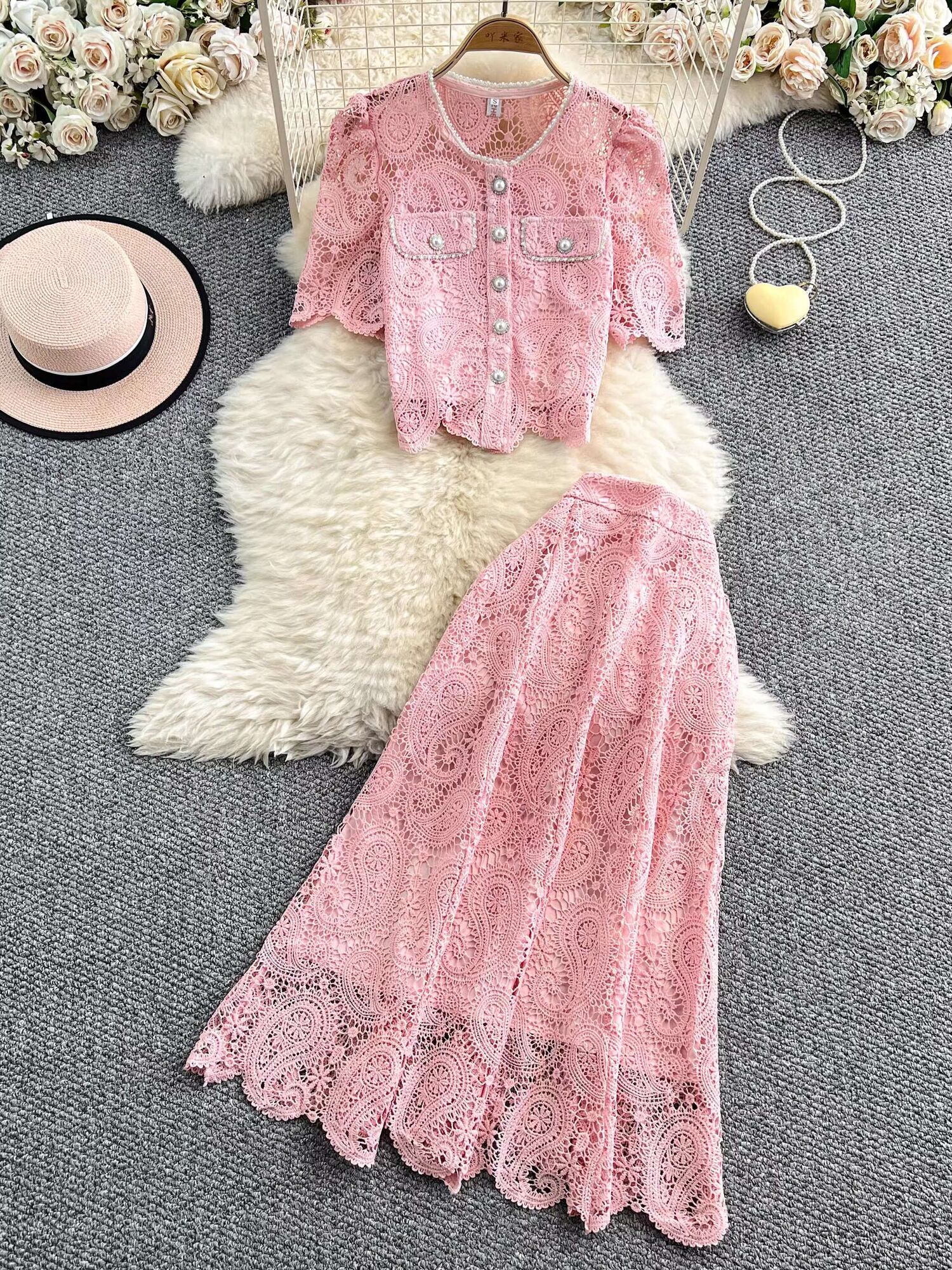 Elegant Pearl Long Dress Suits - Midi Skirt Floral 评论和价格