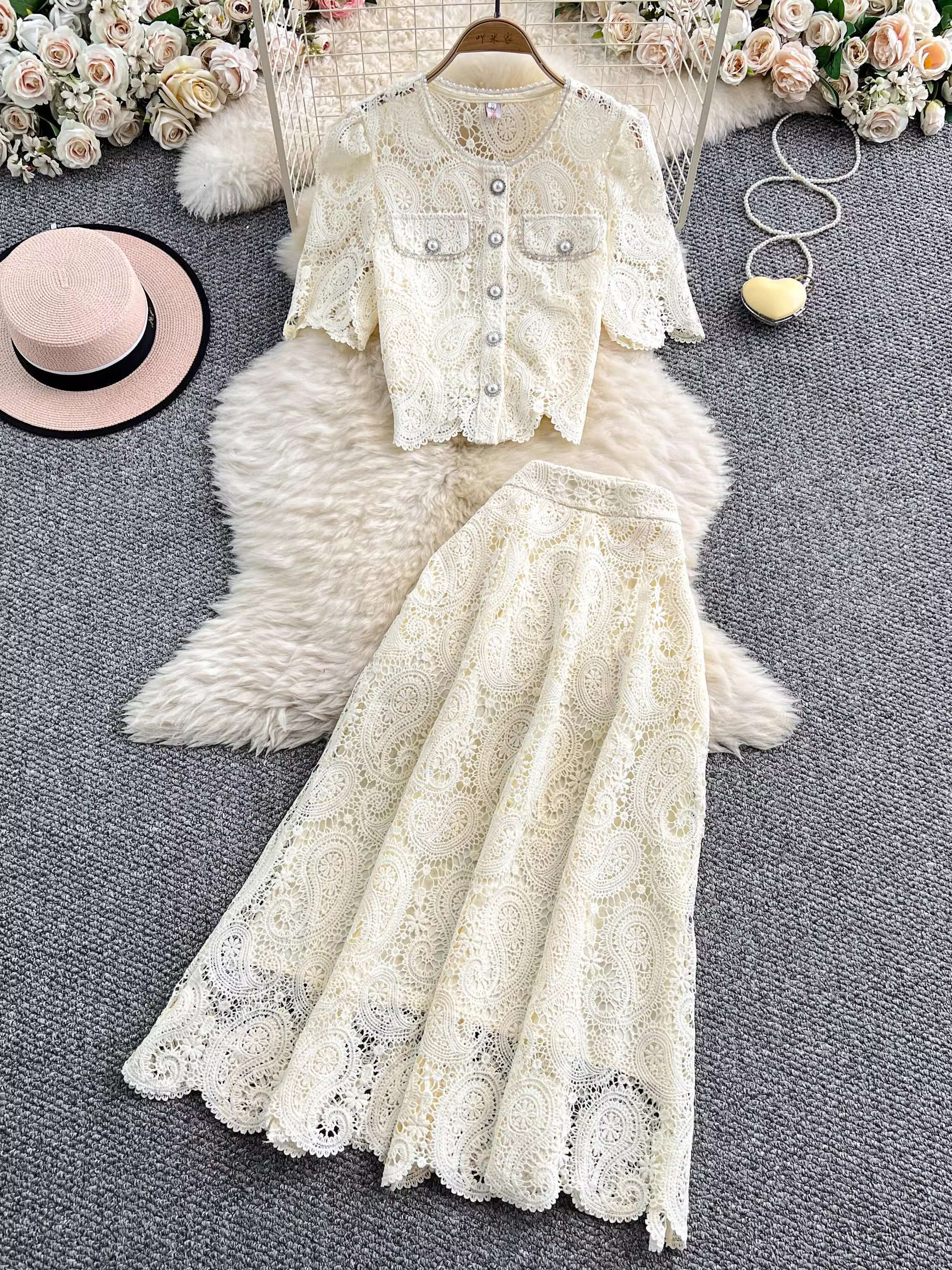Elegant Pearl Long Dress Suits - Midi Skirt Floral 评论和价格