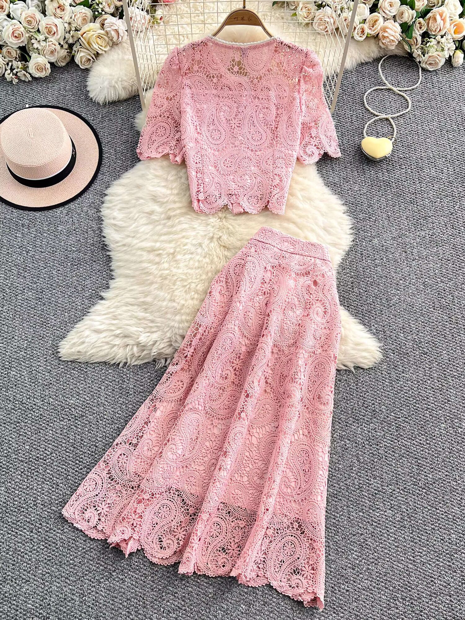Elegant Pearl Long Dress Suits - Midi Skirt Floral 评论和价格