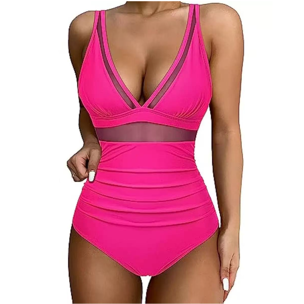 Women Deep V Mesh Cutout One P - Swimsuit Bikini Ruched 评论和价格