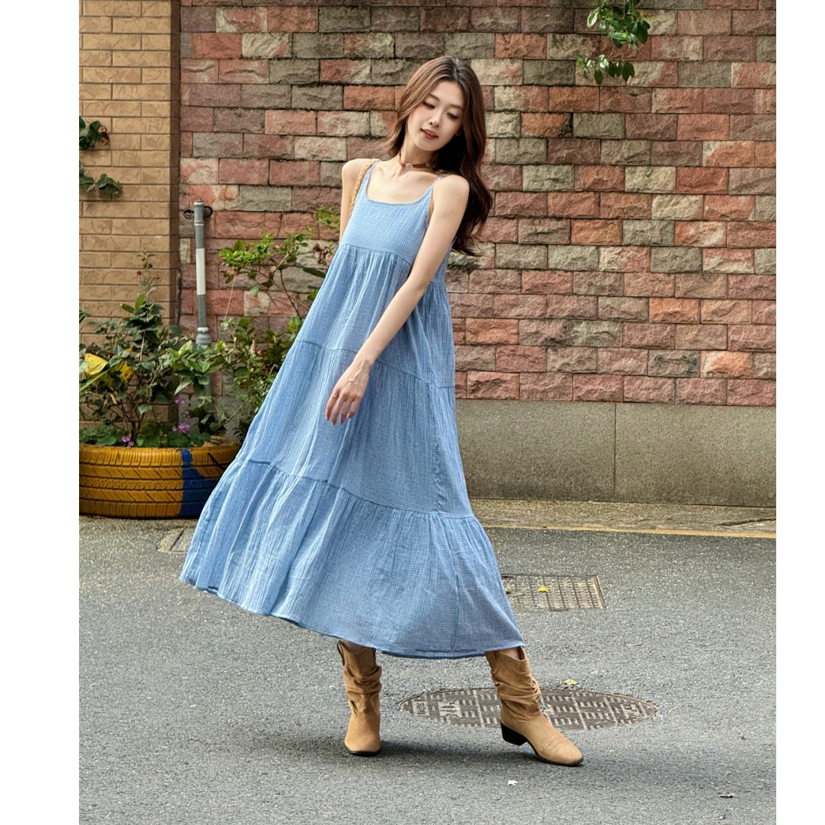 Elegant Blue Plaid Cotton Line - Linen Dress Wrap 评论和价格